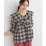 アイボリー(204) | 【S-LL】きれいめカジュアルに チェック柄フリルブラウス | SHOO・LA・RUE