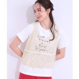 ライトベージュ(051) | 【S-LL/2点セット】大人カジュアルに レースビスチェ+プリントTシャツ | SHOO・LA・RUE