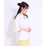 【洗える/ひんやり/S-LL】フェミニンもクールも フリルリボン5分袖ブラウス | SHOO・LA・RUE | 詳細画像10