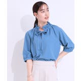 【洗える/ひんやり/S-LL】フェミニンもクールも フリルリボン5分袖ブラウス | SHOO・LA・RUE | 詳細画像6