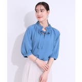 【洗える/ひんやり/S-LL】フェミニンもクールも フリルリボン5分袖ブラウス | SHOO・LA・RUE | 詳細画像5