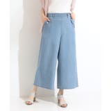 ブルー(091) | 【洗える/S-LL/ひんやり】金ボタンがアクセント 大人のデニムガウチョパンツ | SHOO・LA・RUE