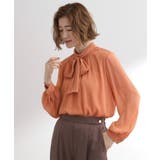 オレンジ(065) | シアーストライプボウタイブラウス | grove