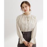 ベージュストライプ(352) | 【石川梨華さん着用】フリルカラーリボンブラウス | grove