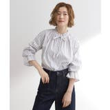 ブルーストライプ(392) | 【石川梨華さん着用】フリルカラーリボンブラウス | grove