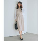 ライトベージュ(051) | ベルト付き袖プリーツサックワンピース | grove