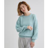 ブルーグリーン(090) | 袖コード刺繍ニットプルオーバー | grove