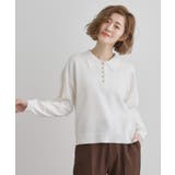 オフホワイト(003) | 配色ポロニットプルオーバー | grove