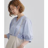 ブルーストライプ(391) | 【夏に嬉しい機能付き】ランタンスリーブシャツブラウス | grove