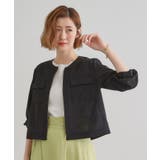 ブラック(019) | 麻調ノーカラーシアーブルゾン | grove