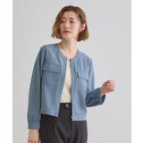 ブルー(091) | 麻調ノーカラーシアーブルゾン | grove