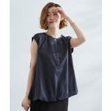 ネイビー(394) | 裾のボリュームが今年気分 ストライプバルーンブラウス | grove