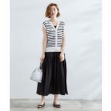 オフ×ブラックボーダー(303) | 【2点SET】可愛く着まわせる！便利なニットベスト＆スカートセット | grove