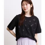 ブラック(019) | フラワーモチーフスパンコールTシャツ | grove