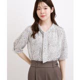 【洗濯機OK/シワになりにくい】1枚で華やぐ配色ボウタイブラウス | grove | 詳細画像1