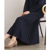 ネイビー(094) | 【SETUP可能】冬から春まで軽やかに ラメラインニットプリーツスカート | grove