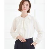 オフホワイト(003) | 【手洗いOK】フロントラッフルフリルブラウス | grove