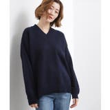 ネイビー(094) | ラフさときれいめを両立する、大人のスウェットライクVネックニット | grove
