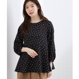 ドットブラック(619) | 【UVカット・体型カバーも叶う】麻調メッシュランタンスリーブブラウス | grove