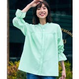 ミントグリーン(021) | 【貴島明日香さん着用／イージーケア／接触冷感】麻混スタンドギャザーシャツ | grove