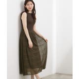 ブラウン(044) | リブニット×チェックチュール ドッキングワンピース | grove