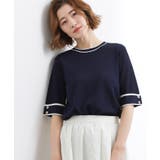 ネイビー×オフ(094) | やわらかドライタッチ 袖メッシュ編みニット | grove