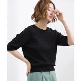 ブラック(019) | 【シリーズ累計34万枚】やわらかドライタッチ 五分袖クルーネックニット | grove