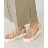 ホワイト(001) | 【新色追加・人間工学】ワンタッチラインストーンストラップ厚底サンダル | grove