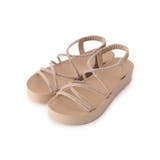 ライトベージュ(051) | 【新色追加・人間工学】ワンタッチラインストーンストラップ厚底サンダル | grove