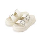 アイボリー(004) | 【キラキラビジューがポイント】厚底ダブルビジューバックルサンダル | grove