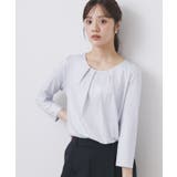 サックスブルー(090) | 《S-3Lサイズ》タックビジュートップス【洗濯機洗い可】 | index