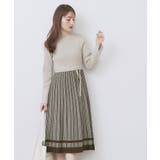 グレージュ(050) | 千鳥チェックバイカラーニットワンピース【洗濯機OK/抗ピル】 | index