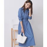 ブルー(093) | シャンブレーツイルドッキングフレアワンピース【洗濯機OK/イージーアイロン】 | index