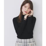 ブラック(019) | ランダムリブハイネックトップス【洗濯機OK/吸湿発熱】 | index