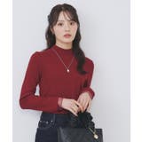 ボルドー(864) | ランダムリブハイネックトップス【洗濯機OK/吸湿発熱】 | index