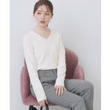 オフホワイト(003) | ゴールドボタンVネックニット【洗濯機OK】《6col》 | index