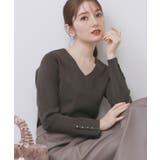チャコールグレー(814) | ゴールドボタンVネックニット【洗濯機OK】《6col》 | index
