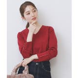 ボルドー(864) | ゴールドボタンVネックニット【洗濯機OK】《6col》 | index