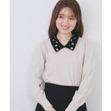 グレージュ(050) | ダブルビジューフェザー衿付きニット【洗濯機OK】 | index