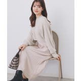 グレージュ(050) | ラメフェザープルオーバーセット ニットワンピース【洗濯機OK】《XS~LL》 | index