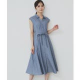 ブルー(092) | リネンライクシャツワンピース【洗濯機洗い可】 | index