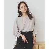 ピンクベージュ(053) | 2WAYキーネックタックブラウス【洗濯機洗い可/防シワ】 | index