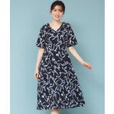 ネイビー(194) | 《美人百花掲載》リボン柄タックスリーブワンピース【洗濯機洗い可 イージーアイロン… | index