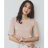 ピンクゴールド(605) | ラメリブクルーネックトップス【洗濯機洗い可】 | index