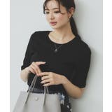 ブラック(619) | ラメリブクルーネックトップス【洗濯機洗い可】 | index