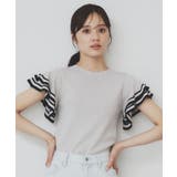 グレージュ(050) | ボーダーフリルスリーブニット【洗濯機洗い可】 | index