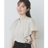 グレージュ(050) | 《7色展開 S LLサイズ》フリルタックスリーブキーネックブラウス【吸水速乾 | index