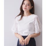 オフホワイト(003) | 花柄ジャカード５分袖トップス《接触冷感／UVケア／洗濯機OK》 | index