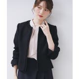 ネイビー(094) | ≪通勤 セレモニー セットアップ対応≫ノーカラーツイードジャケット【洗濯機OK】 | index