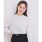 グレー(312) | バンドカラーフリルブラウス【洗濯機OK/イージーアイロン】 | index